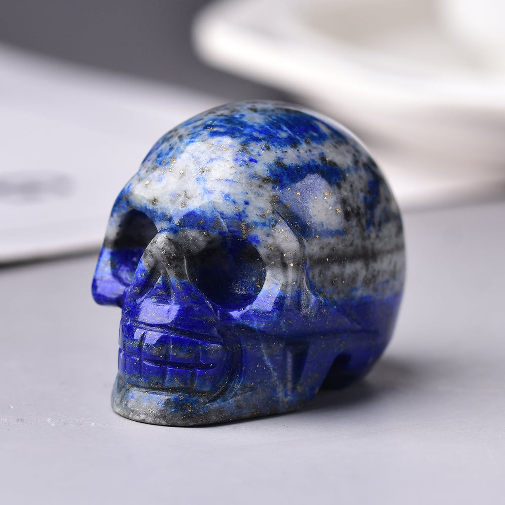 2.03'' Natural Lapis Stone Quartz Reiki Skull Head Crystal Healing Decor