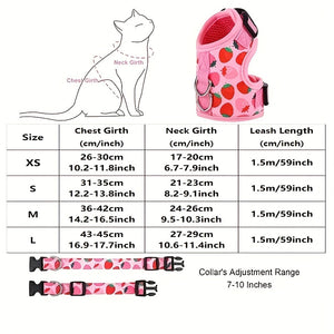 3pcs Set Fruit Printed Small Dog Harness With Leash And Collar Set, Pet Harness For Cat Puppies Walking, Cat Vest Harness Pet Leash And Coll