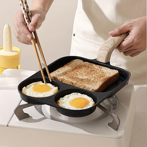 Versatile Non-Stick Aluminum Alloy Frying Pan, Dual Compartment for Eggs & Toast - Rust-Resistant with Wooden Handles, Perfect for Gas & Ind