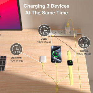 71inch Upgraded 3 In 2 USB C Cable For Apple Watch Charger Fast Charging Multi Charging Cable For IWatch&iPhone Charger Compatible With IWatch Ultra/SE/9/8/7/6/5/4/3/2/1& IPhone15/14/13/12/11/Galaxy S23