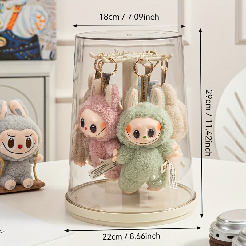 1pc 360° Rotating Display Case - Dustproof Storage for Labubu, Plush Toys, Keychains & Pendants | Transparent Acrylic Organizer | Perfect Gift for Collectors and Hobbyists, Toy Storage Organizer