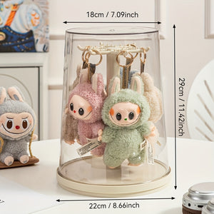 1pc 360° Rotating Display Case - Dustproof Storage for Labubu, Plush Toys, Keychains & Pendants | Transparent Acrylic Organizer | Perfect Gift for Collectors and Hobbyists, Toy Storage Organizer
