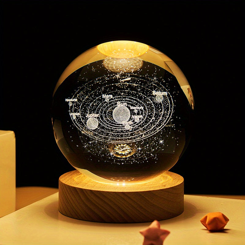 1pc, Creative 3D Solar System Crystal Ball Night Light, Planet Laser Engraving Holographic Crystal Ball Birthday Gift, Christmas Decor, Moth