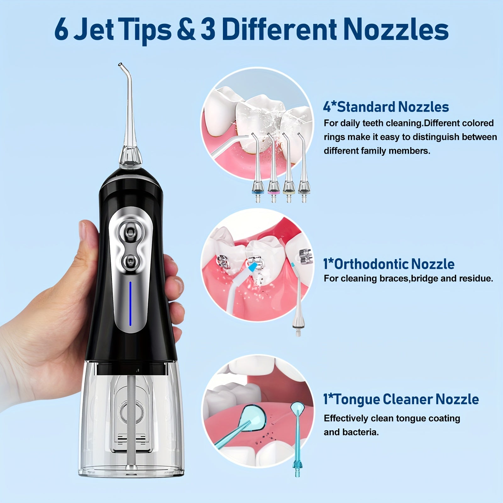 NBGRLVS Water Flosser for Teeth Cleaning, 6 Modes 6 Tips And Storage Case Water Dental Flossers Cordless 10.82oz Rechargeable Portable Oral Cleaning Teeth And Gums Protection