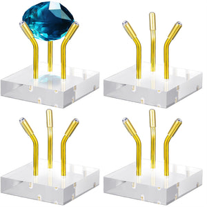 4 Pcs Metal Arm Display Stand Easel with 60mm Easel Clear Acrylic Display Stand Holder Acrylic Base for Displaying Crystal Rock Mineral Agate Coral