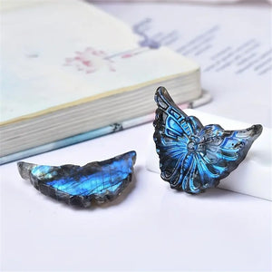 Beautiful Natural Labradorite Carving Wing Ornments Healing Crystal Skull Collectible Figurines Reiki Decor