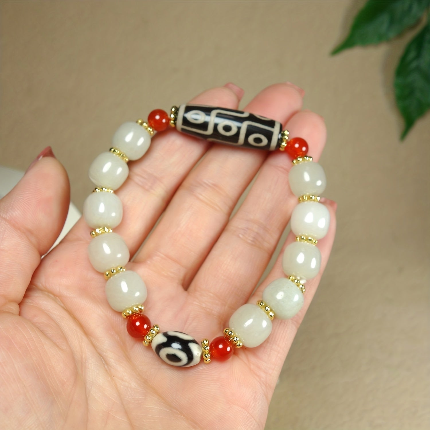 1pc Natural Jade Beaded Bracelet Sky Beads Inlaid Bracelet For Men And Women