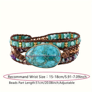 Boho Style Wrap Bracelet Handmade PU Leather Turquoise Beads Bracelet Jewelry Gift