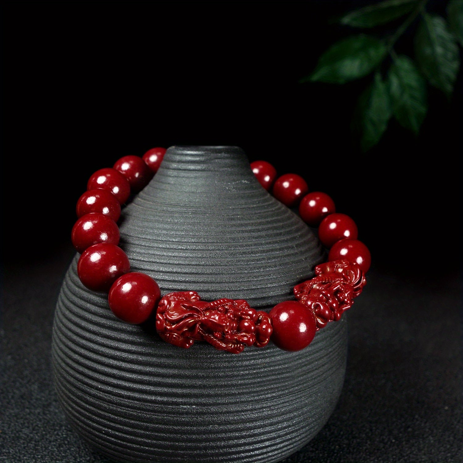 1pc Natural Raw Mineral Cinnabar Pixiu Bracelet Good Luck Bracelet National Wind Bracelet