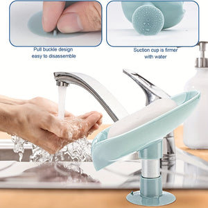 1/2pcs Leaf Shaped Soap Dish, No Punch Vertical Suction Cup Waterless Soap Holder, Laundry Soap Dish