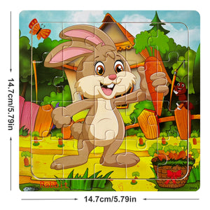 5.79in/14.7cm 20pcs/pack Wooden Puzzle Cartoon Animals Car Letter Number Pattern Jigsaw Puzzles Game, Kids Educational Learning Toys For Chi