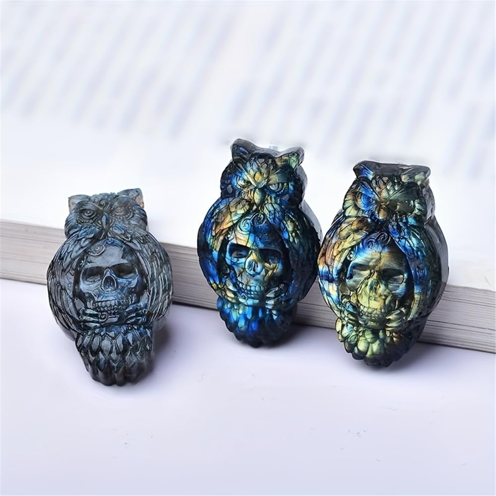 Beautiful Natural Labradorite Carving Wing Ornments Healing Crystal Skull Collectible Figurines Reiki Decor