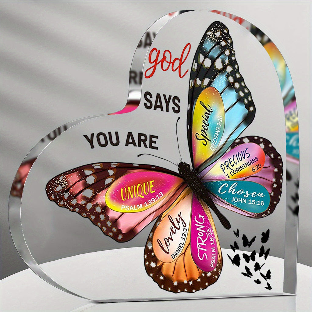 1pc, Christian Gifts For Women Faith Inspirational Gifts For Mom, Acrylic Religious Desk Decor Bible Verse Gift Butterfly Scripture Gifts, Motivational Gift For Mother Sister Friends, Halloween gifts, Thanksgiving gifts, Christmas gifts