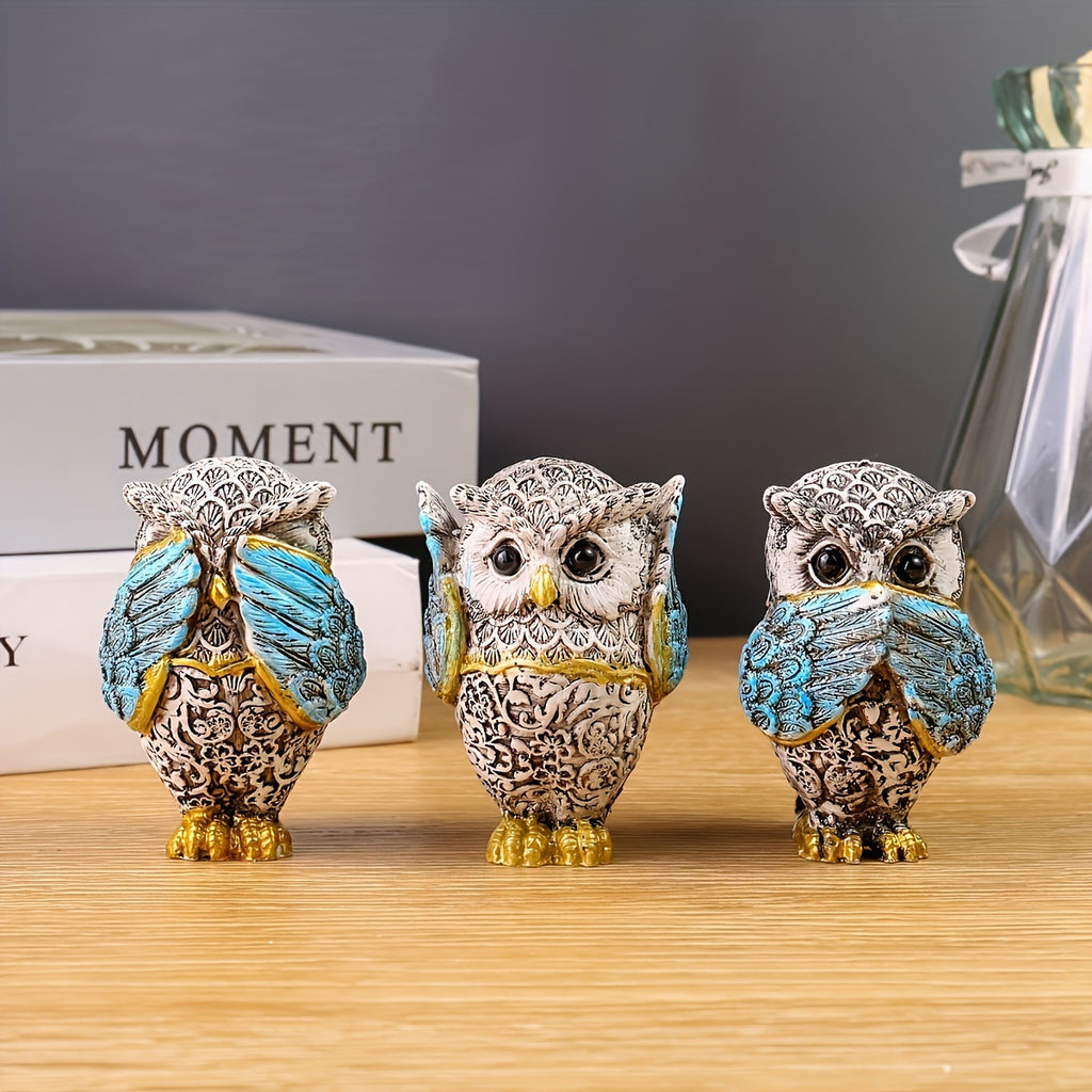 3pcs, American Retro Resin Owl, Reading Decoration Living Room Entrance Study Room Home Furnishing Model, Room Soft Decoration,Christmas Gif