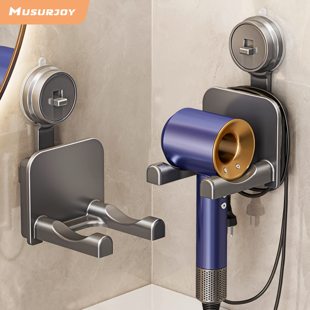 Musurjoy Suction Cup Hair Dryer Holder - Space Aluminum, No Drilling Wall Hanging, Suitable for Bathroom, Bedroom and Living Room, Bathroom