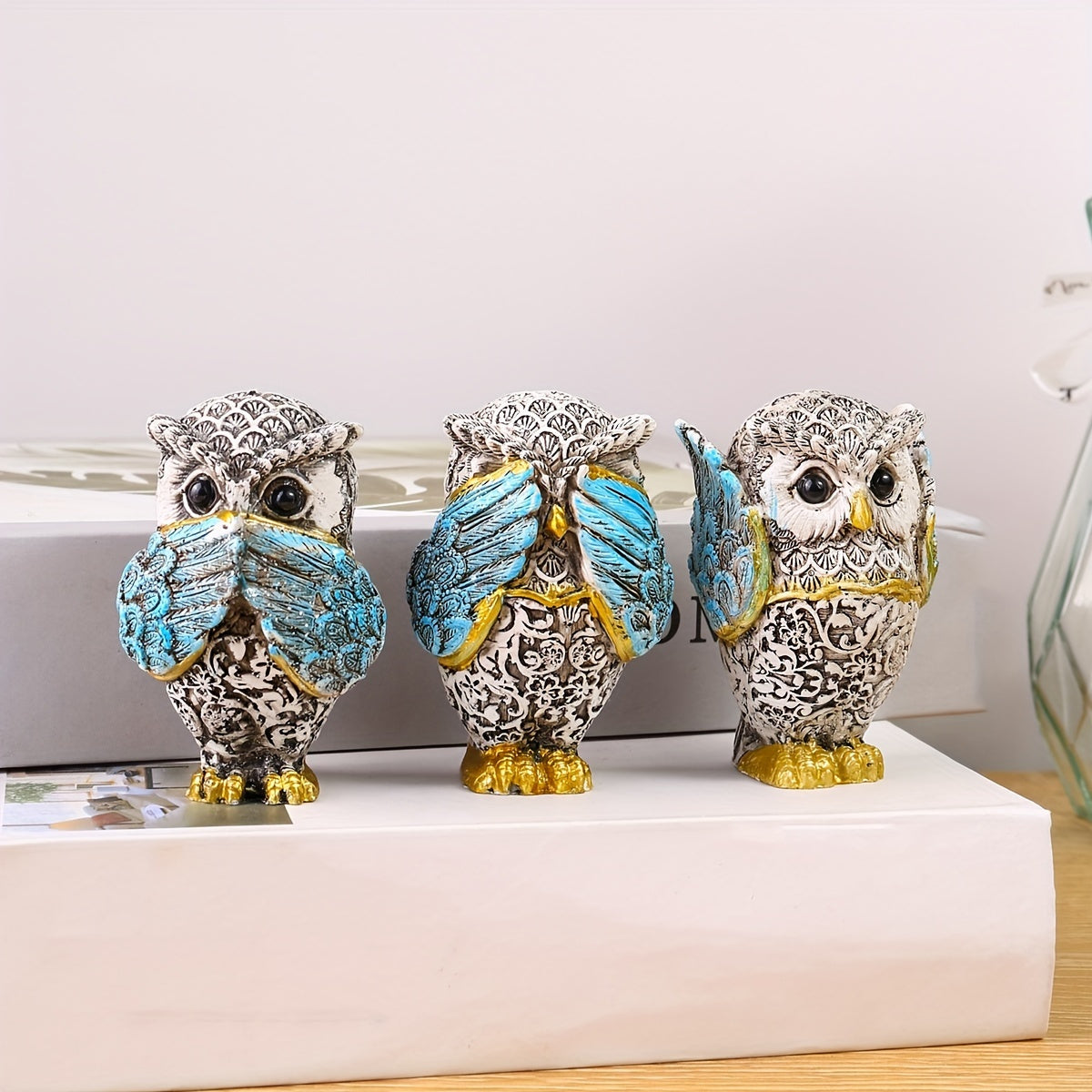 3pcs, American Retro Resin Owl, Reading Decoration Living Room Entrance Study Room Home Furnishing Model, Room Soft Decoration,Christmas Gif