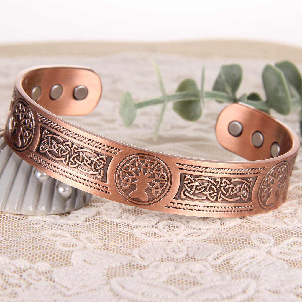 1pc Copper Magnetic Bracelets For Men Women, Upgrade Tree Of Life Pattern Copper Brazaletes With 6pcs Ultra Strong Magnets, Adjustable Size