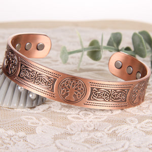 1pc Copper Magnetic Bracelets For Men Women, Upgrade Tree Of Life Pattern Copper Brazaletes With 6pcs Ultra Strong Magnets, Adjustable Size