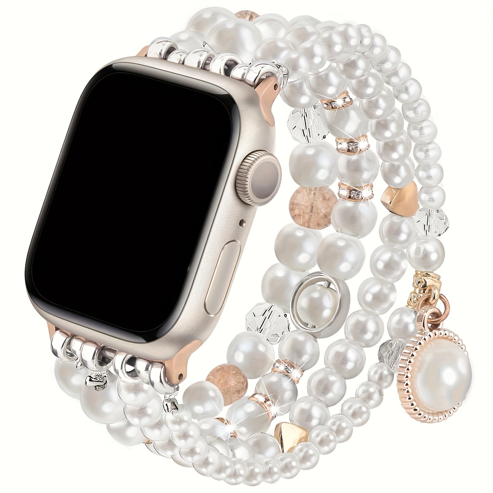 V-MORO 2024 Boho Bracelet Pearl Bracelet Bands Compatible with Apple Wath Bands 38mm 40mm 41mm 42mm 44mm 45mm Women, Natural Pearl Beaded Charms Pretty Straps Dressy Designer Jewelry Stretchy iWatch Bands for Series 10 9 8 7 6 5 4 3 2 1 SE