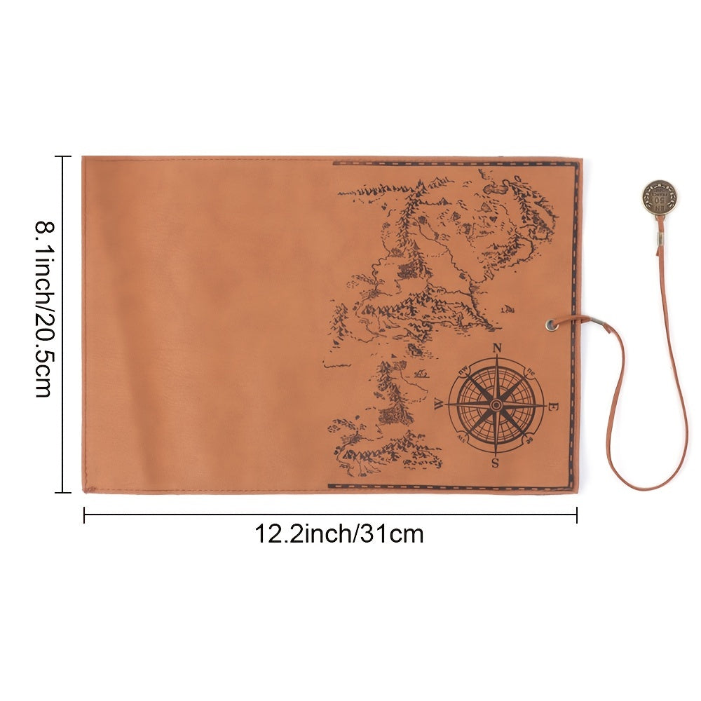 Retro Treasure Map Pencil Case: PU Leather Big Capacity Pen Bag for Makeup, Brushes & School Supplies