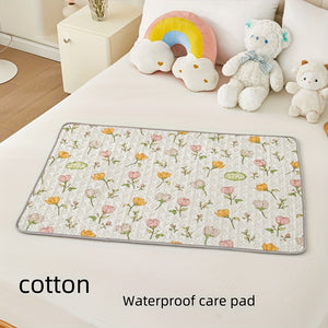 1pc Thick Care Pad - Dual-Sided Leak Bed Protector with Floral Design, Reusable Incontinence & Period Pad for Bed, Couch, Nursery - Absorbs Spills, Urine, Menstrual Flow, Bed Protection Pad | Decorative Bed Mat | Durable Material, Mattress Protector