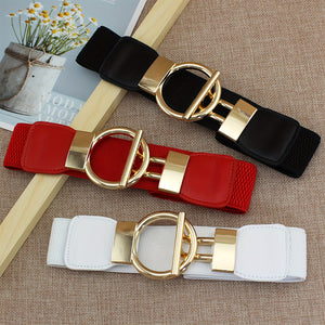 3pcs/set Round Buckle Wide Belts Classic Solid Color Elastic Waistband Elegant Dress Coat Girdle For Women Girls