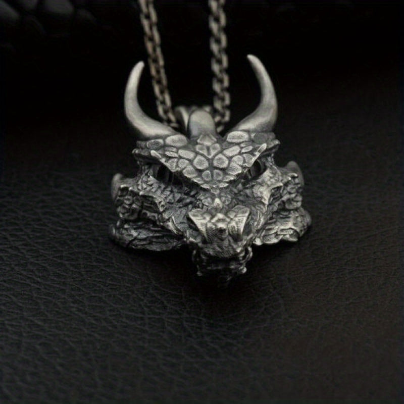 Men Fashion Vintage Dragon Head Pendant Necklace Hip Hop Rock Guard Party Amulet Jewelry Gift