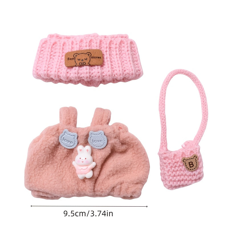 [3pcs Labubu Fashion Set] 3pcs Handcrafted Crochet Labubu Fashion Set | Cute Clothes, Bag, Hat with "Be Happy" Tag | Durable Polyester, Perfect for Birthdays, Anniversaries & Holidays, Festive Gift Item, Playful Design, Labubu Accessories