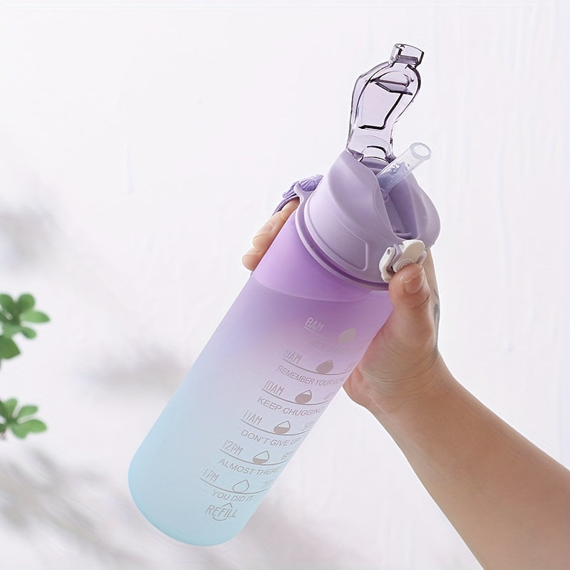 Stay Hydrated & Motivated With This Gradient Color Motivational Water Bottle - Time Marker, Leakproof, BPA-Free & Cute Stickers Included !