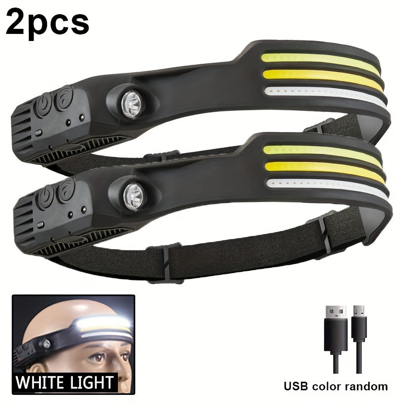 2/5pcs Led Sensor Headlamps, USB Rechargeable 18650 Built-in Battery Powerful Headlight For Outdoor Camping Fishing