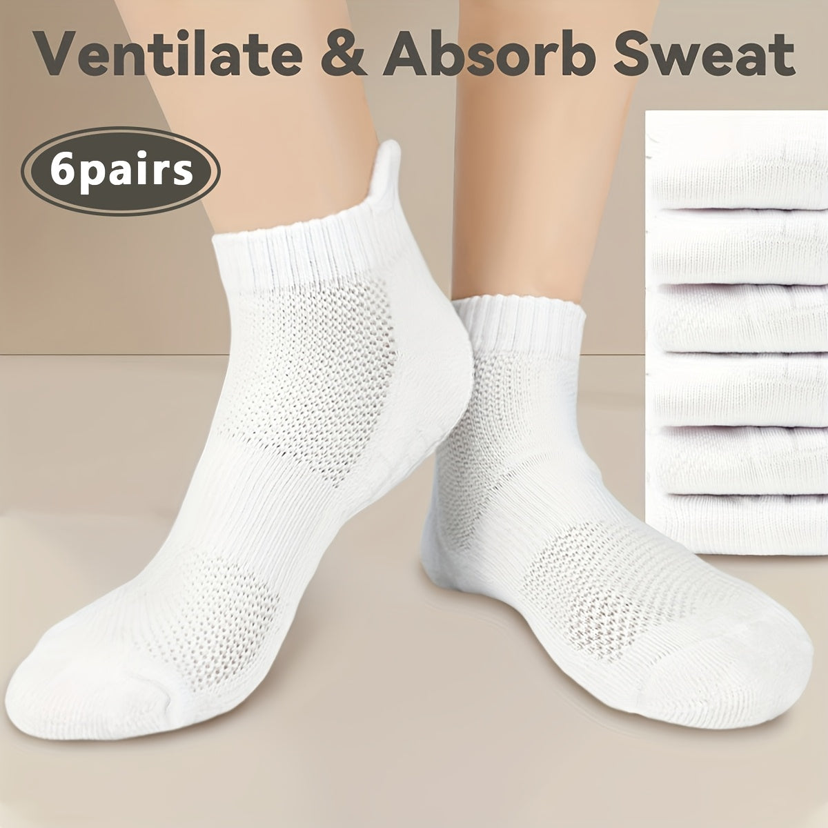 6 Pairs Socks, Towel Bottom Casual Ankle Socks, Breathable Sports Socks, Sweat Wicking, for Spring and Summer