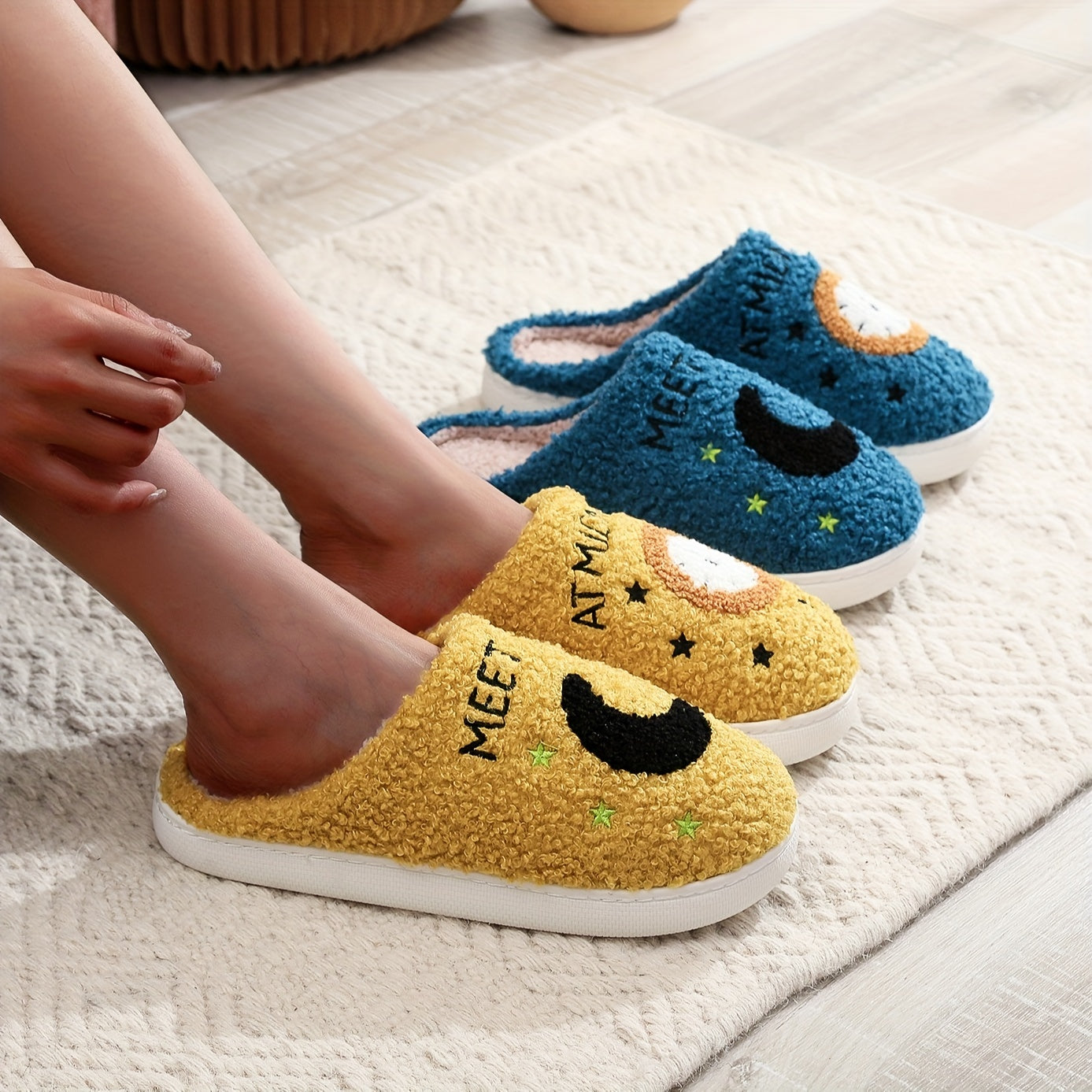 Adorable Moon Clock MEETMEATMIDNIGHT Plush Slippers