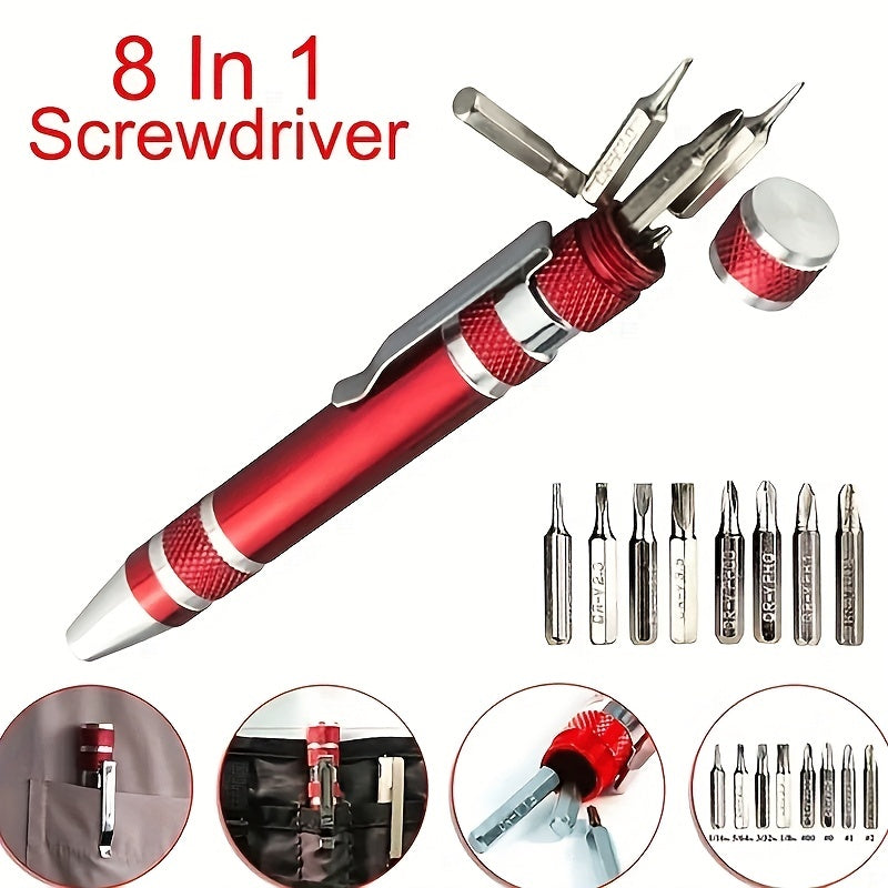 Pen Screwdriver Multitool Convenience Tool 8 In 1 Magnetic Pocket Screwdriver Multifunctional Men's Mini Gadget Repair Tool (Black, Red, Blu