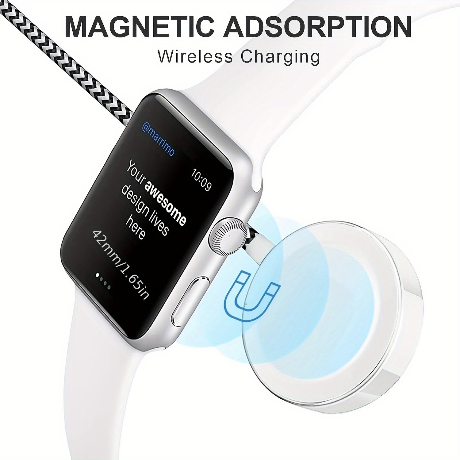 2-in-1 Watch Charger, Nylon Braided Watch Wireless Charging Station, for iWatch and Mobile Phones, Portable Wireless USB Charger for iWatch Series 9/8/7/6/5/3/2/1 and Mobile Phones 14/13/12/11 -Black and White