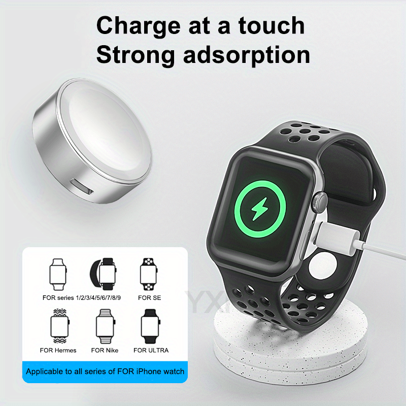 Compact Magnetic Apple Watch Charger with Keychain – Dual USB-C/Lightning Ports, Fast 2-Hour Charging for Series 1-9 & Ultra, Lightweight Aluminum Alloy, Travel-Friendly Design, Multiple Colors Available, Mini Portable Charger