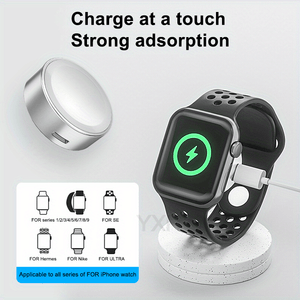 Compact Magnetic Apple Watch Charger with Keychain – Dual USB-C/Lightning Ports, Fast 2-Hour Charging for Series 1-9 & Ultra, Lightweight Aluminum Alloy, Travel-Friendly Design, Multiple Colors Available, Mini Portable Charger