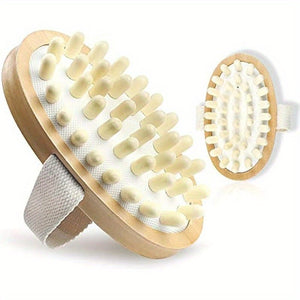 Natural Wooden Body Brush for Reduction, Lymphatic Health & Light Beige Exfoliation - Oval-Shaped Massage Tool with Soft Beige Bristles & Wooden Handle for Shower, Bath & Spa Use, Ergonomic Design, Massager