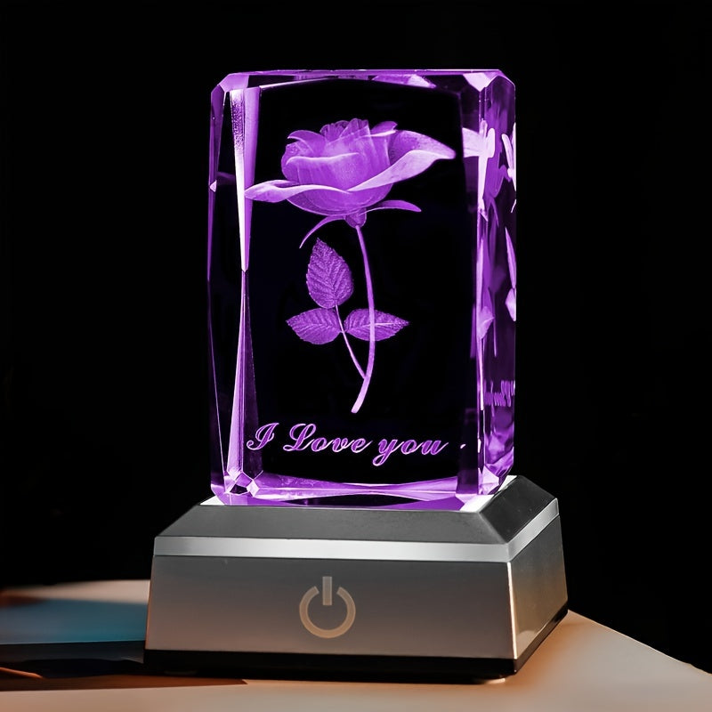 1pc 3D Rose Crystal With LED Color Lamp, Mother's Day Gift, Birthday Present For Girlfriend, Wife, Mother, Friendship Love Commemorate Uniqu