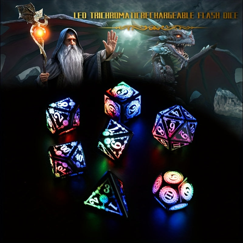 7pcs Rechargeable LED Dice Set - Illuminate Your Board Game Nights!