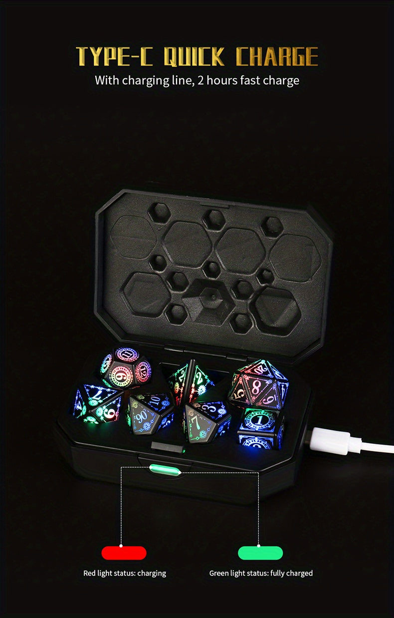 7pcs Rechargeable LED Dice Set - Illuminate Your Board Game Nights!