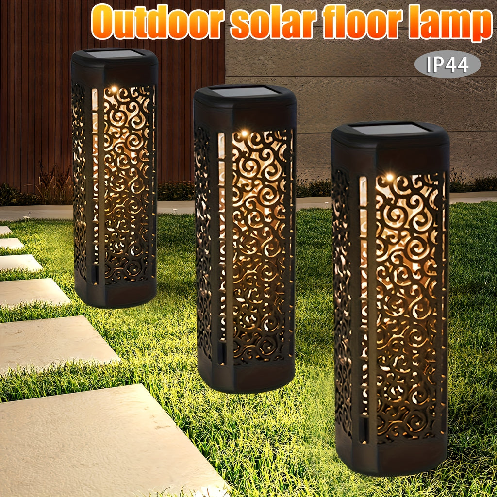 4-Pack Solar Garden Lights Outdoor, ABS Hollow-Carved Path Lights with LED Lens, Energy-Efficient Prong Bulb Base, Polished Flush Mount Solar Powered Landscape Lighting, Detachable Pathway Lamp for Yard, Lawn, Street, Halloween, Christmas Decor
