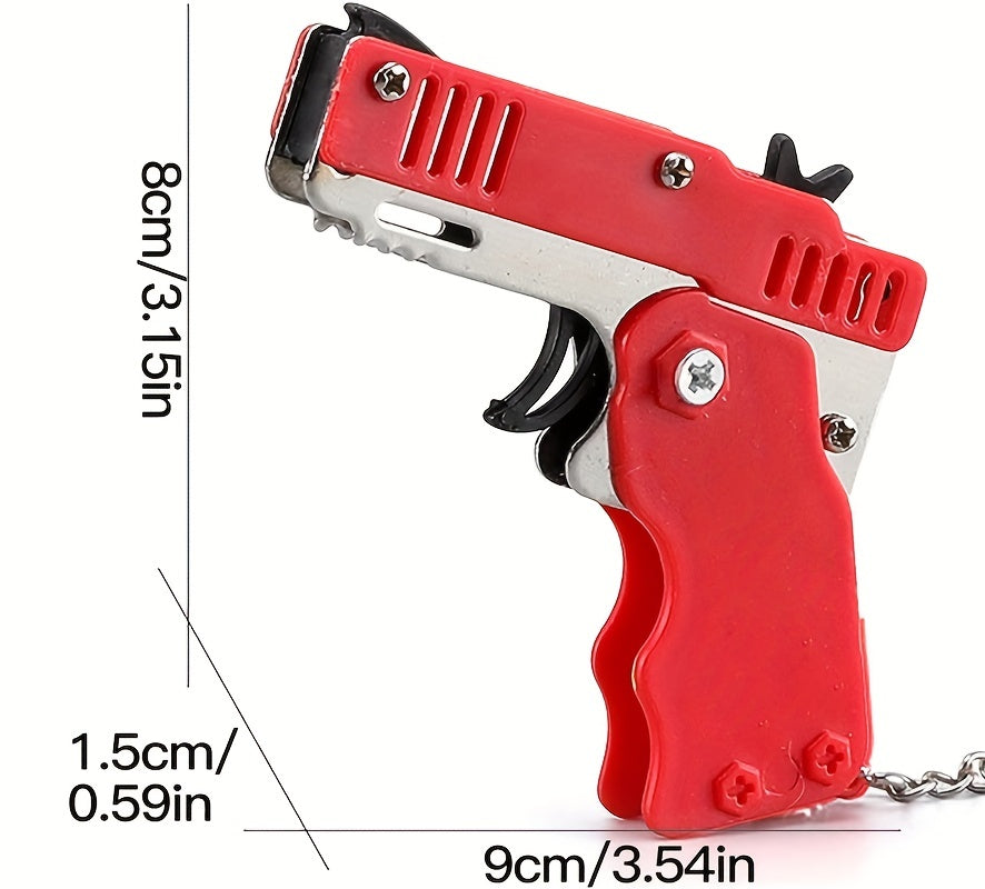 1pc Mini Toy Metal Gun With Rubber Band Fun Folding Pistol Keychain Children's Birthday Gift Toy