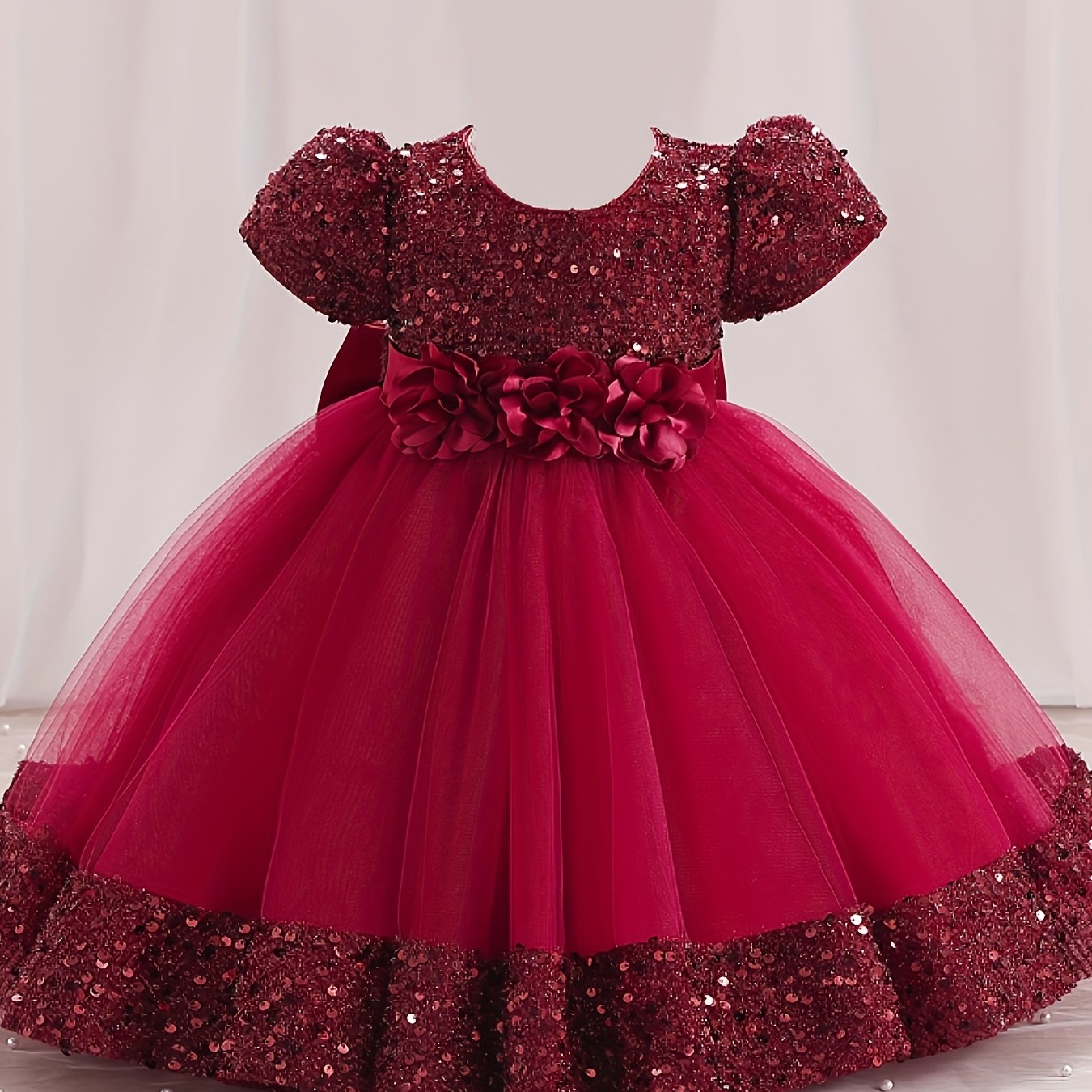 Sparkling Sequin Princess Tutu Dress for Girls - Midi, Belted, Puff-Sleeve with Comfort Viscose Lining, Perfect for Spring-to-Fall