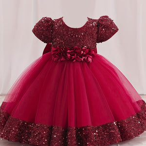 Sparkling Sequin Princess Tutu Dress for Girls - Midi, Belted, Puff-Sleeve with Comfort Viscose Lining, Perfect for Spring-to-Fall