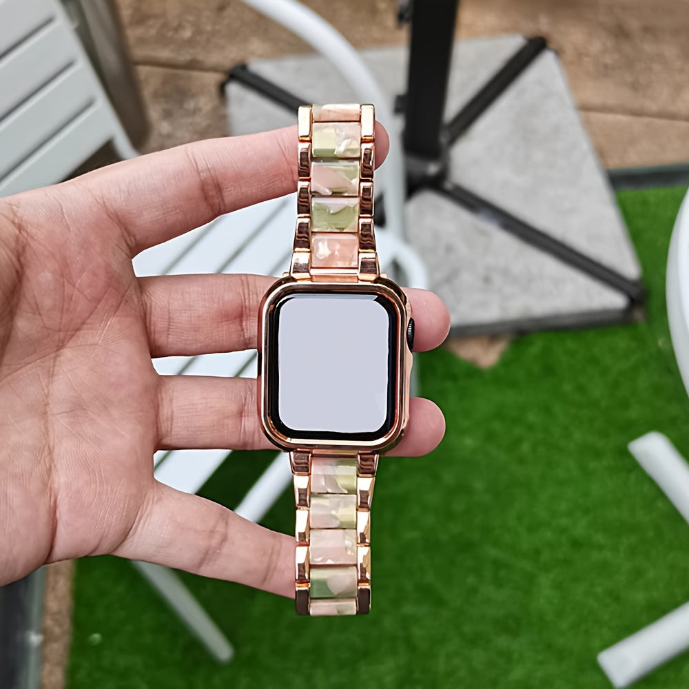 A Creative Stainless Steel And Resin Smart Watch Band Suitable for Smartwatches Enhances Your Style in Sizes 38Mm, 40Mm, 41Mm, 42Mm, 44Mm, And 45Mm.