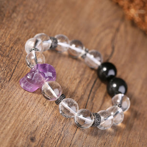 Purple Amethyst Skull Gothic Bracelet Fashion White QUARTZ Crystal Beads Jewelry