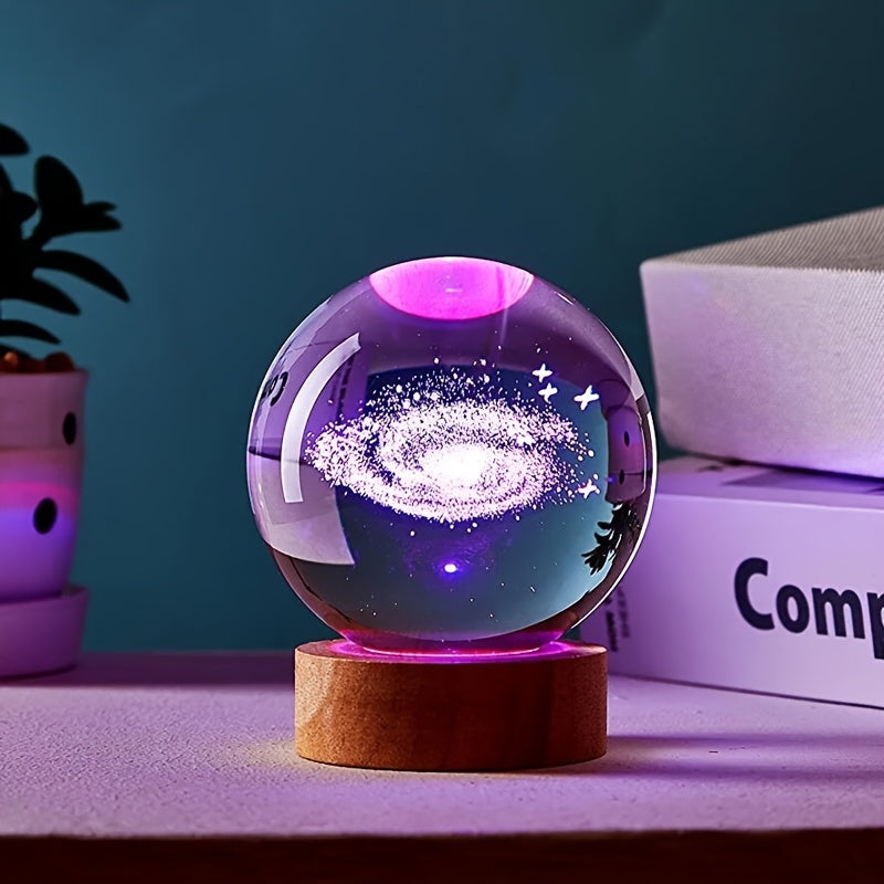 1pc Galaxy 3D Engraved Crystal Ball Night Light Ornament, For Boys Girls Friends Classmates Birthday Gift Creative Room Cosmic Glass Ball Ho