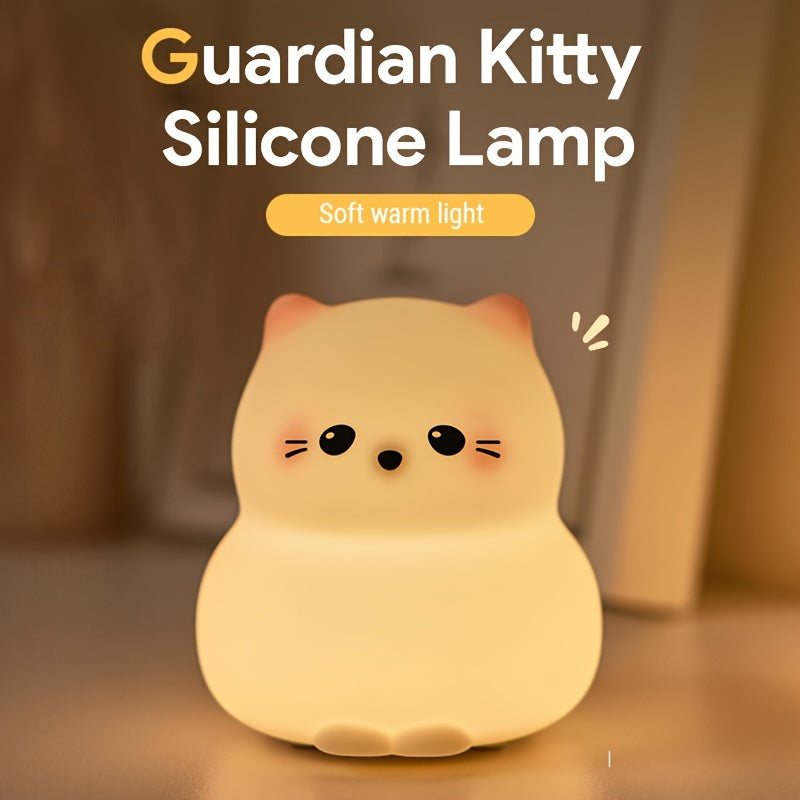 Guardian Kitty Silicone Night Light – Smart Cat LED Bedlight with Patting Sensor, USB Rechargeable, 3 Brightness Levels, 30-Minute Timer, Warm Soft Glow, Perfect for Kids’ Rooms, Gifts for Friends & Family, Bedroom Lights, GLOOPRO