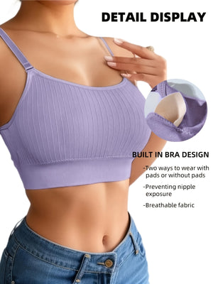 [Seamless Sports Bras] 6pcs Seamless Sports Bras - Breathable, Wire-Free Adjustable Straps & Removable Pads for Yoga & Fitness