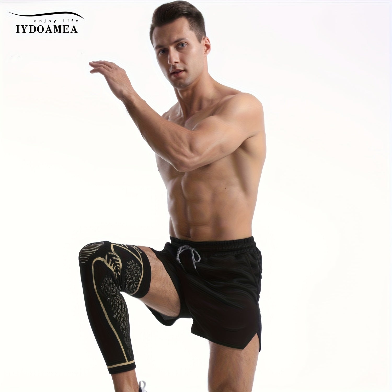 IYDoaMea 1pc Copper Full Leg Knee Braces for Women & Men, Knee Compression Sleeves with Patella Gel Pad & Side Stabilizers, Knee Support for Sport, Running, Workout